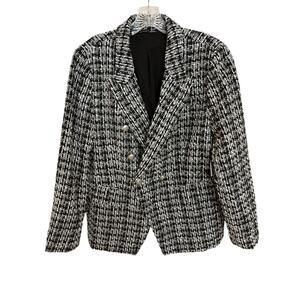 Black Tape_ Black And White Double Breasted Tweed Blazer XL